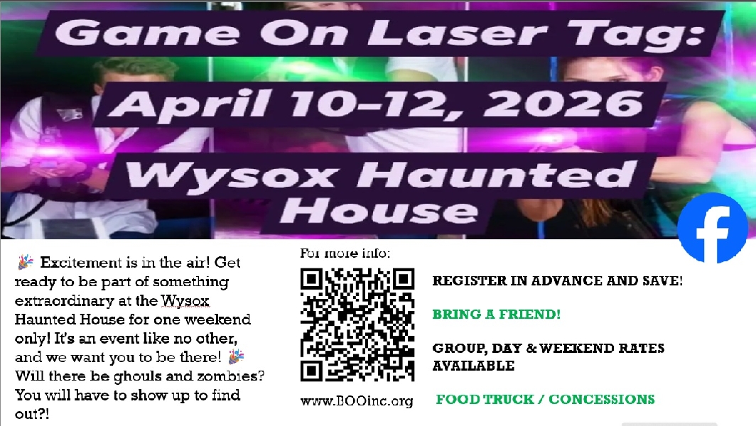 Wysox laser tag dates and times with QR code to register